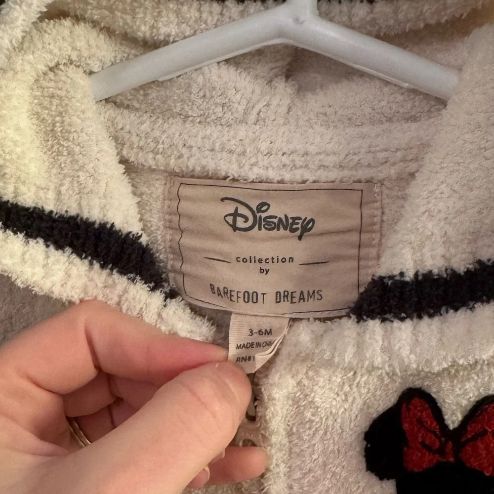 Barefoot Dreams x Disney Minnie Hooded Romper Zip Up Baby Infant 3/6